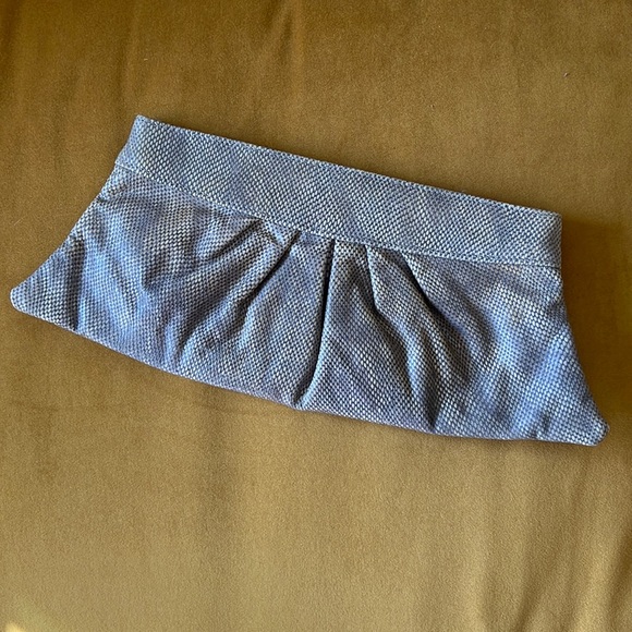 Croc Embossed Leather Grey/Beige Party Clutch - Picture 1 of 5